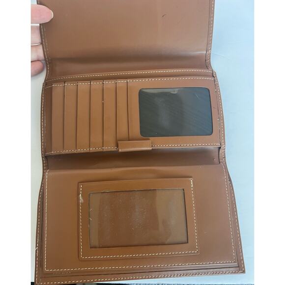 Vintage Dooney and Bourke Beige and Brown Leather Bifold Checkbook Over Flap - Picture 10 of 15